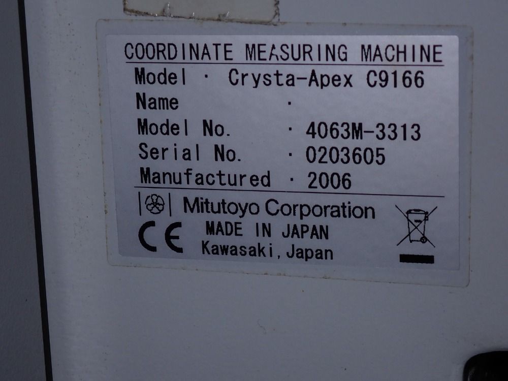 Mitutoyo 92" X 48" Granite Surface Plate 2006 Mitutoyo Crysta-apex C9166 Cmm - Crysta-apex C9166/4063m-3313