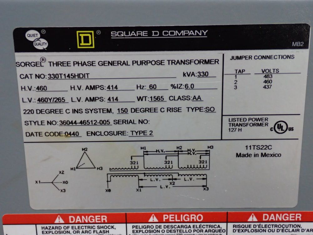 Square D 330 Kva 330 Kva Transformer - 330t145hdit