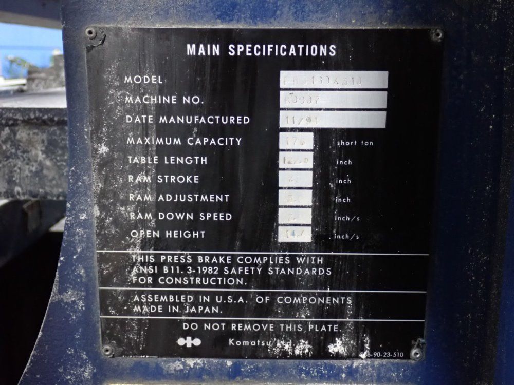 Komatsu 122" X 176 Ton 1994 Komatsu Phs 160x310 Press Brake - Phs 160x310