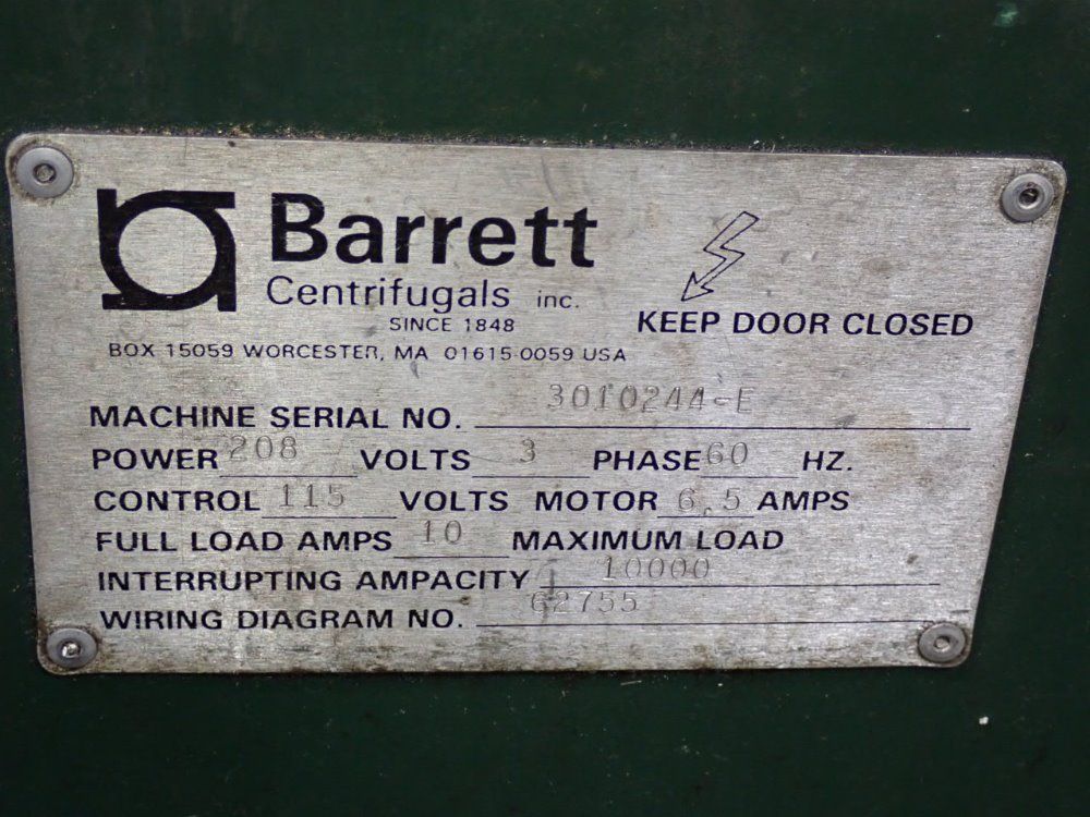 Barrett Centrifugals Inc 20 1/2"x18" Centrifuge / Chip Spinner - 301