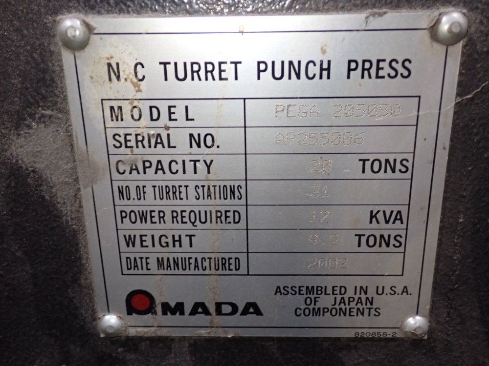 Amada 20 Ton Turret Punch Press - Pega 205050