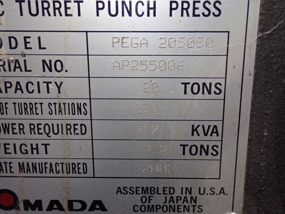 Amada 20 Ton Turret Punch Press - Pega 205050