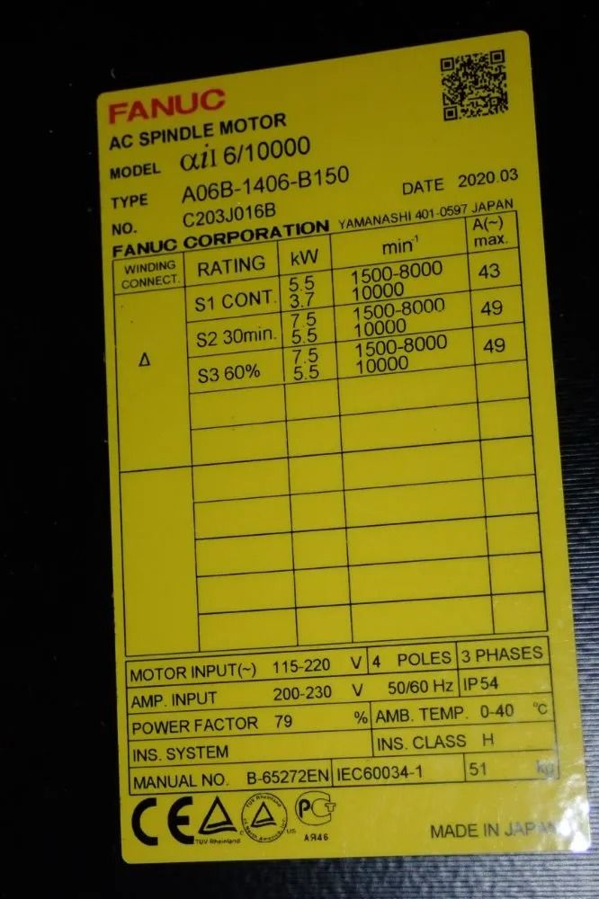 Fanuc 7.5 Kw Ao6b-1406-b150 Ac Spindle Motor - Ao6b-1406-b150