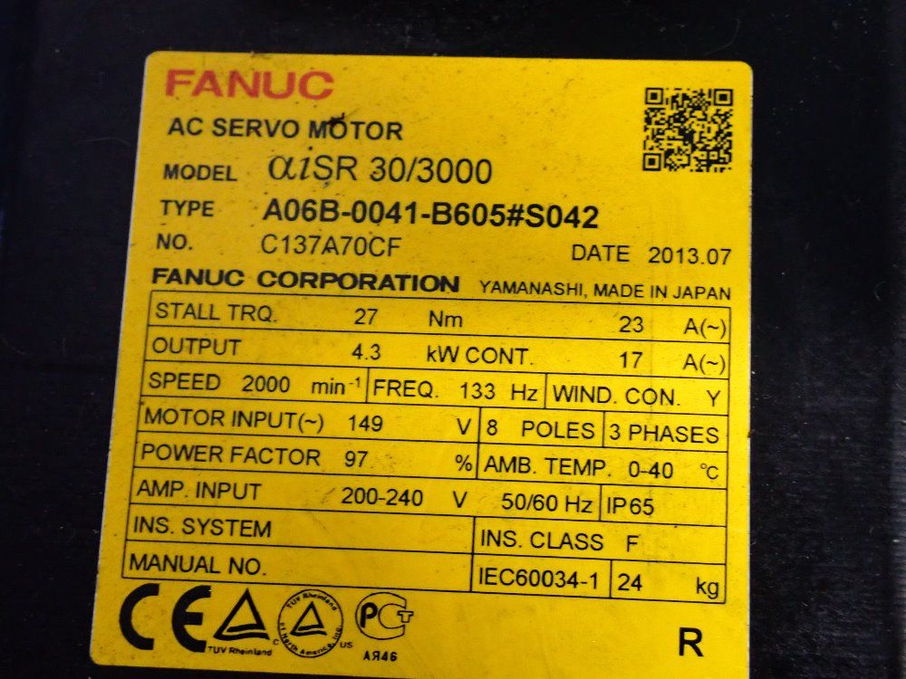 Fanuc 4.3 Kw Servo Motor - A06b-0041-b605#s042