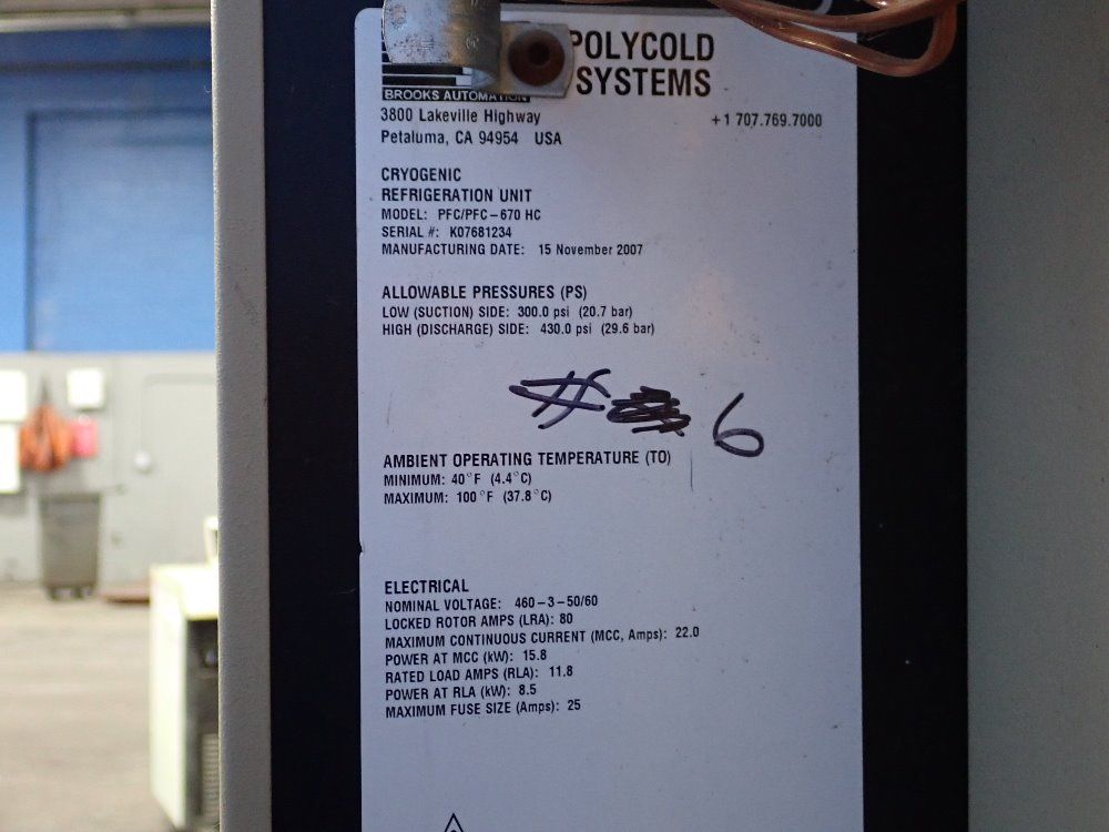 Brooks Automation 2007 Brooks Automation Pfc/pfc-670hc Refrigeration Unit - Pfc/pfc-670hc