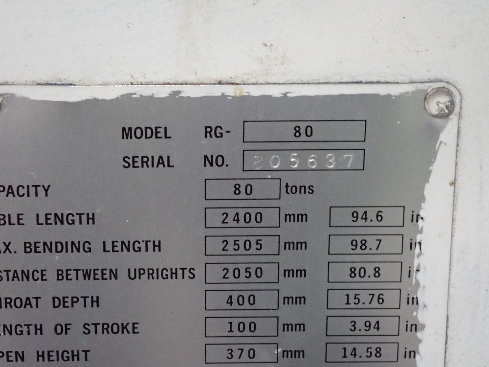 Amada 80 Ton X 94 1/2" Rg-80 Press Brake - Rg-80