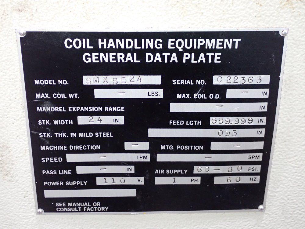 Coil Handling Equipment 15000 Lbs / 60" 5r 24 Coil Reel W/ Straightener - 5r 24