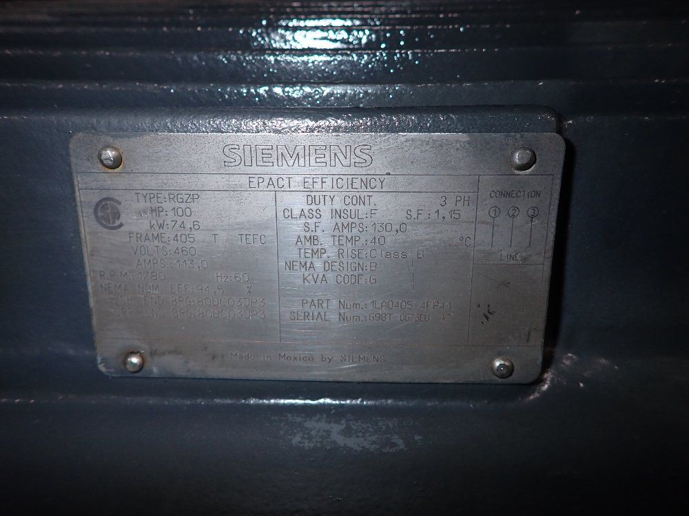 Siemens 100 Hp Rgzp Motor - Rgzp