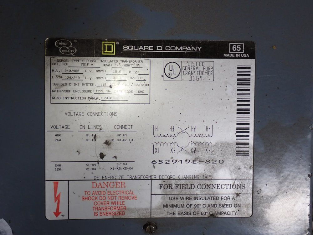 Square D 7.5 Kva Transformer - 7s1f
