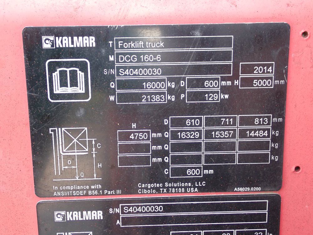 Kalmar 36000 Lbs 2014 Kalmar Dcg 160-6 Diesel Forklift - Dcg 160-6