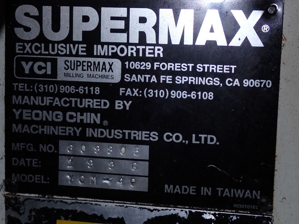 Supermax 8" X 42" Table 1996 Supermax Ycm-40 Cnc Vertical Mill - Ycm-40