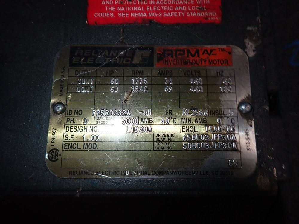 Reliance 60 Hp 60 Hp Motor - L1820a