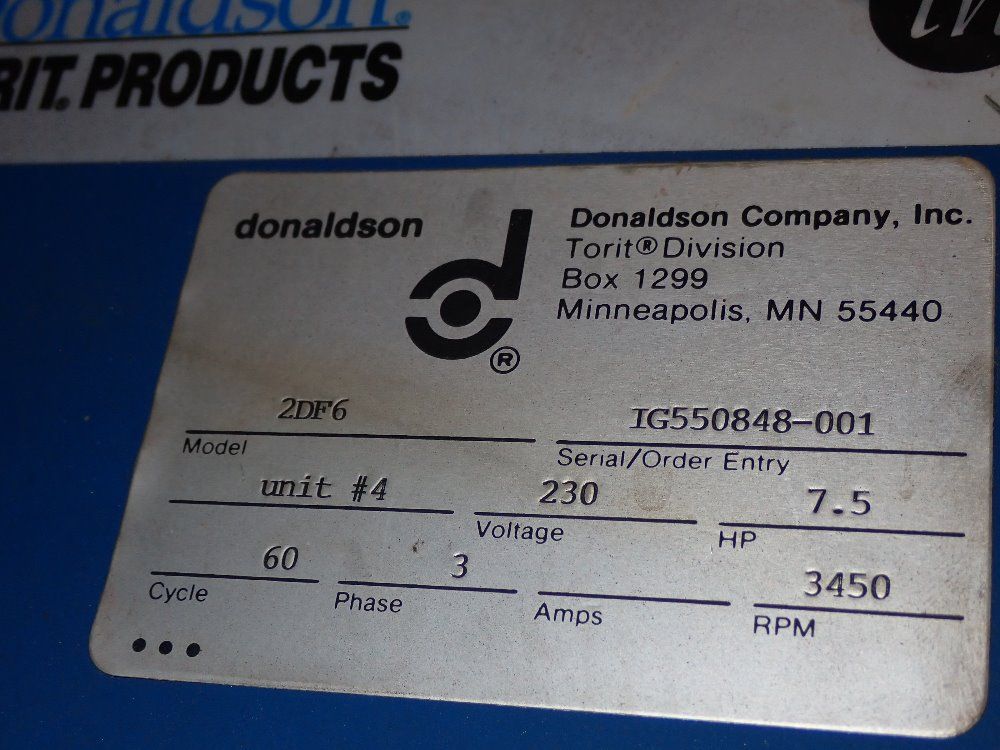 Donaldson Torit 7.5 Hp 2df6 Dust Collector - 2df6