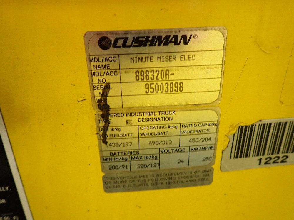 Cushman Minute Miser 898320a Electric Cart - Minute Miser 898320a