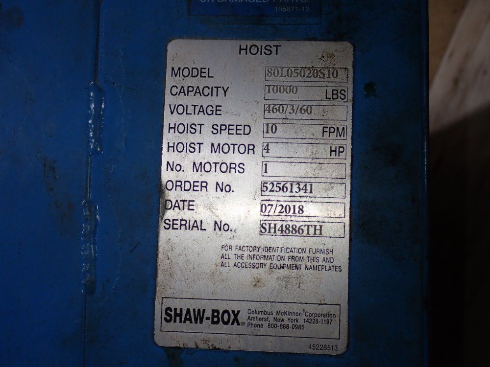 Shaw-box 5 Ton 2018 Shaw-box 5 Ton Electric Hoist - 80l05030s10