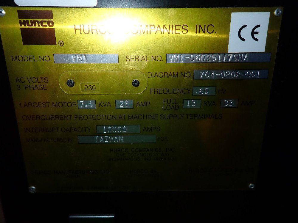 Hurco 14"x30" Table 2007 Hurco Vm1 Cnc Vmc - Vm1