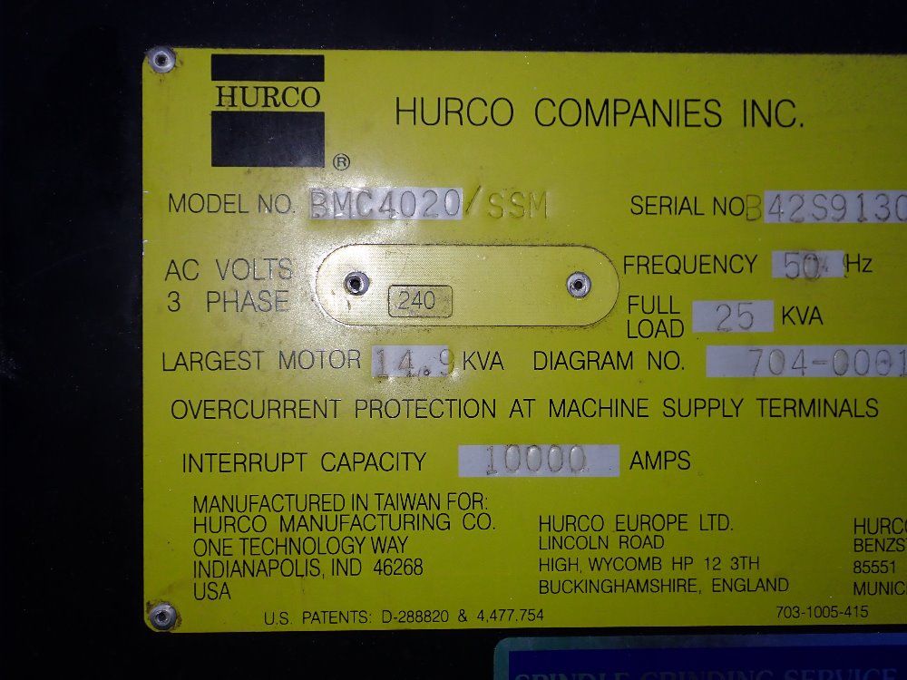 Hurco 20" X 48" 1997 Hurco Bmc4020/ssm Cnc Vmc - Bmc4020/ssm