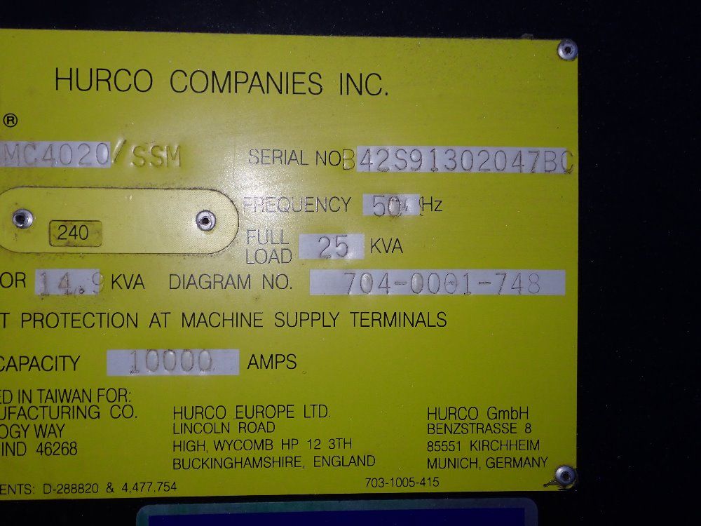 Hurco 20" X 48" 1997 Hurco Bmc4020/ssm Cnc Vmc - Bmc4020/ssm