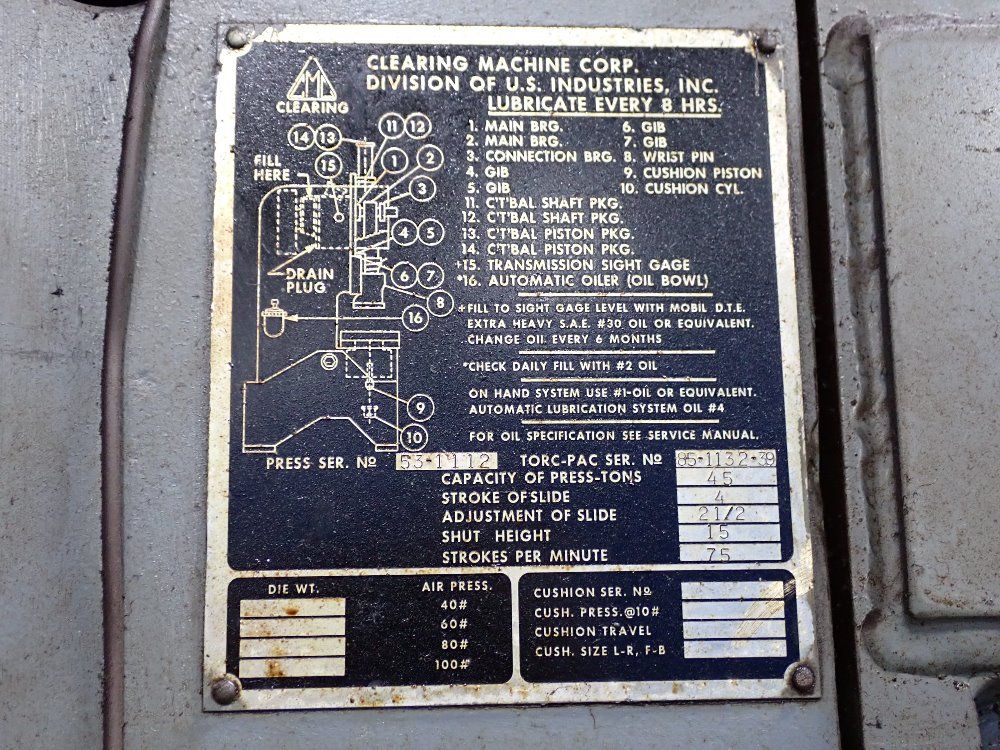 Clearing Machining Corp 45 Ton 45 Punch Press - 45