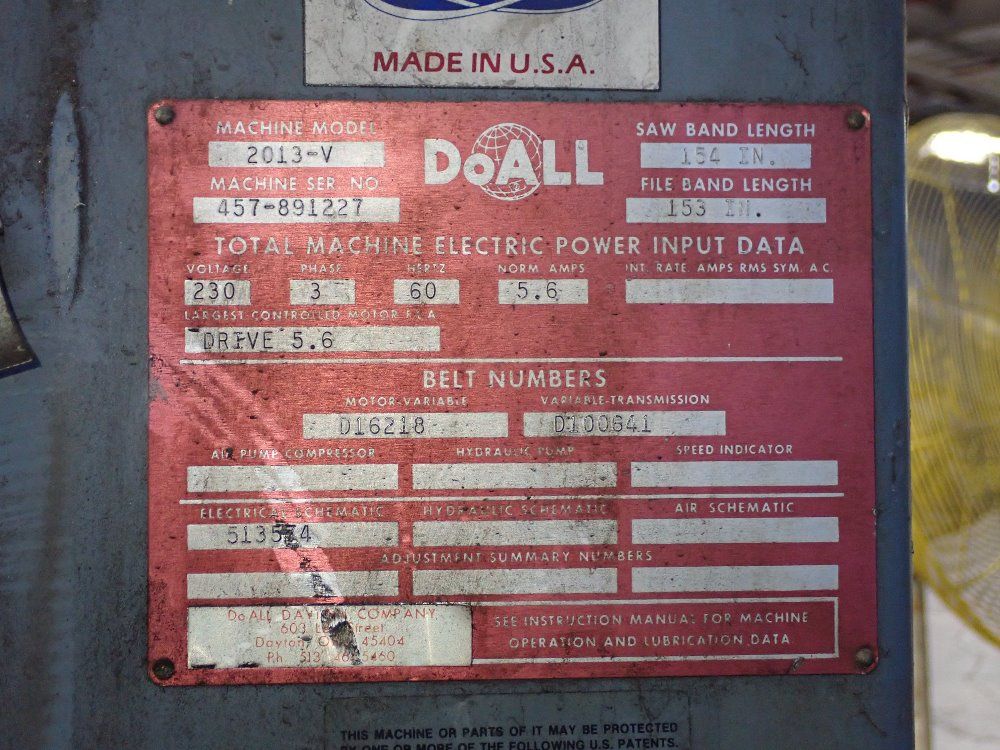 Doall 20" Vertical Band Saw - 2013-v