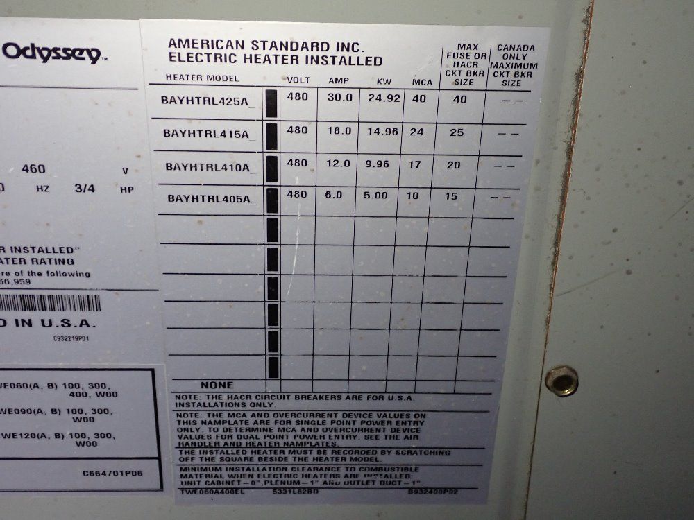 Trane Heater - Twe060a400el
