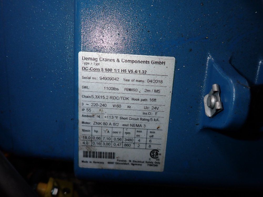 Demag 1100 Lbs Electric Chain Hoist - Dc-com5501/1h5v5.4/1.32
