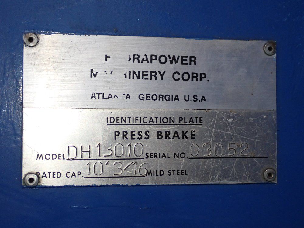 Hydrapower 10' X 3/4 1994 Hydrapower Dh13010 Press Brake - Dh13010