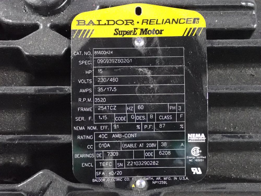 Baldor Reliance 15 Hp 15 Hp Motor - 85600h24