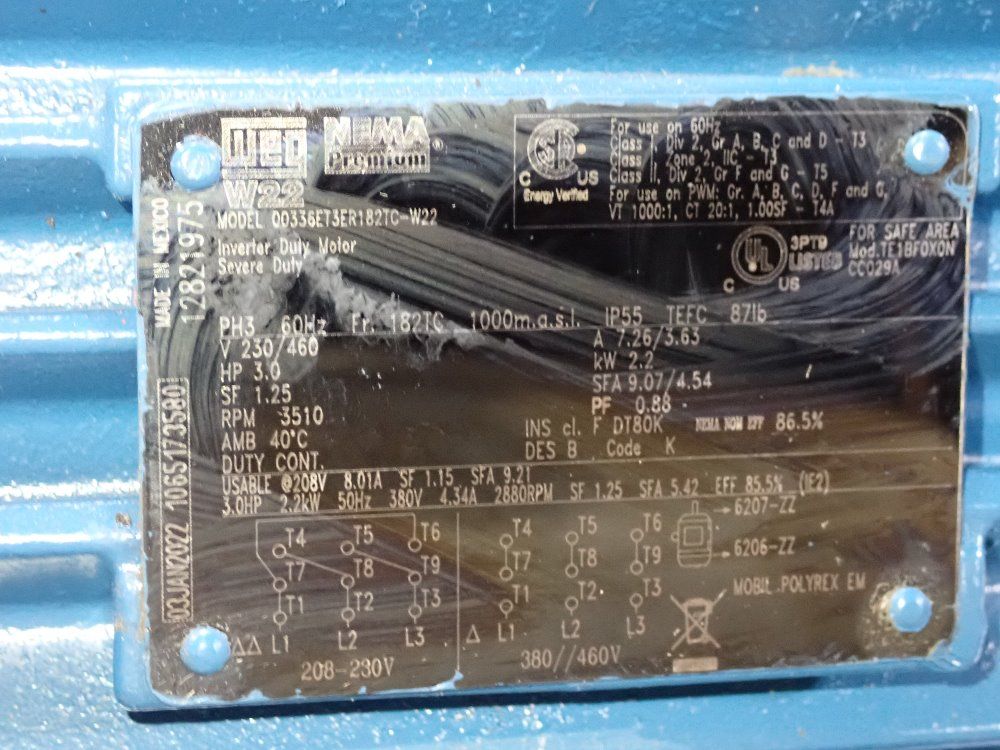 Weg 3 Hp 3 Hp Motor - 00336et3er182tc-w22