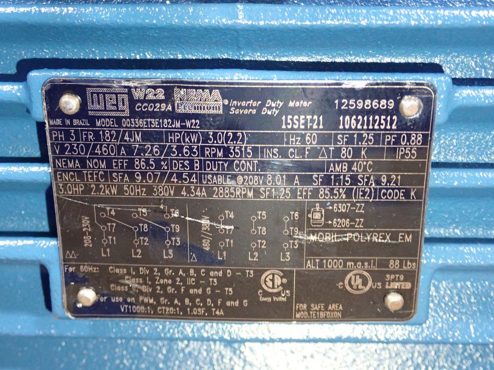 Weg 3 Hp 3 Hp Motor - 00336et3e182jm-w22