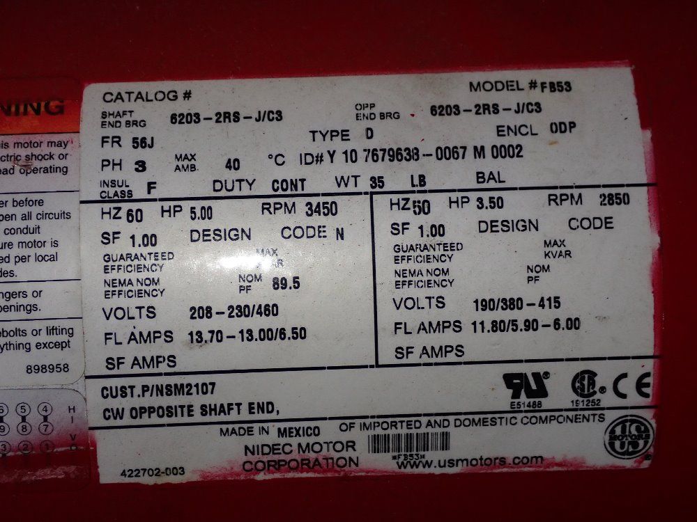 Nidec 5 Hp 5 Hp Motor - Fb58