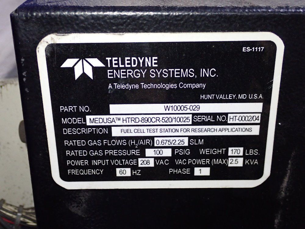 Teledyne Energy Fuel Cell Test Station - Medusa Htrd-890cr-500/10025