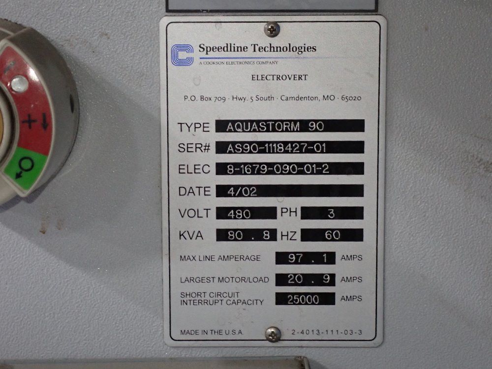 Speedline Technologies 2002 Speedline Technologies Aquastorm 90 Cleaning System - Aquastorm 90